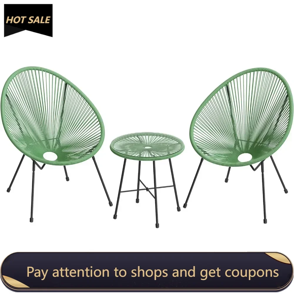 

3-Piece Outdoor Seating, Modern Patio Furniture Set, Glass Top Table and 2 Chairs, Indoor and Outdoor Conversation Bistro Set