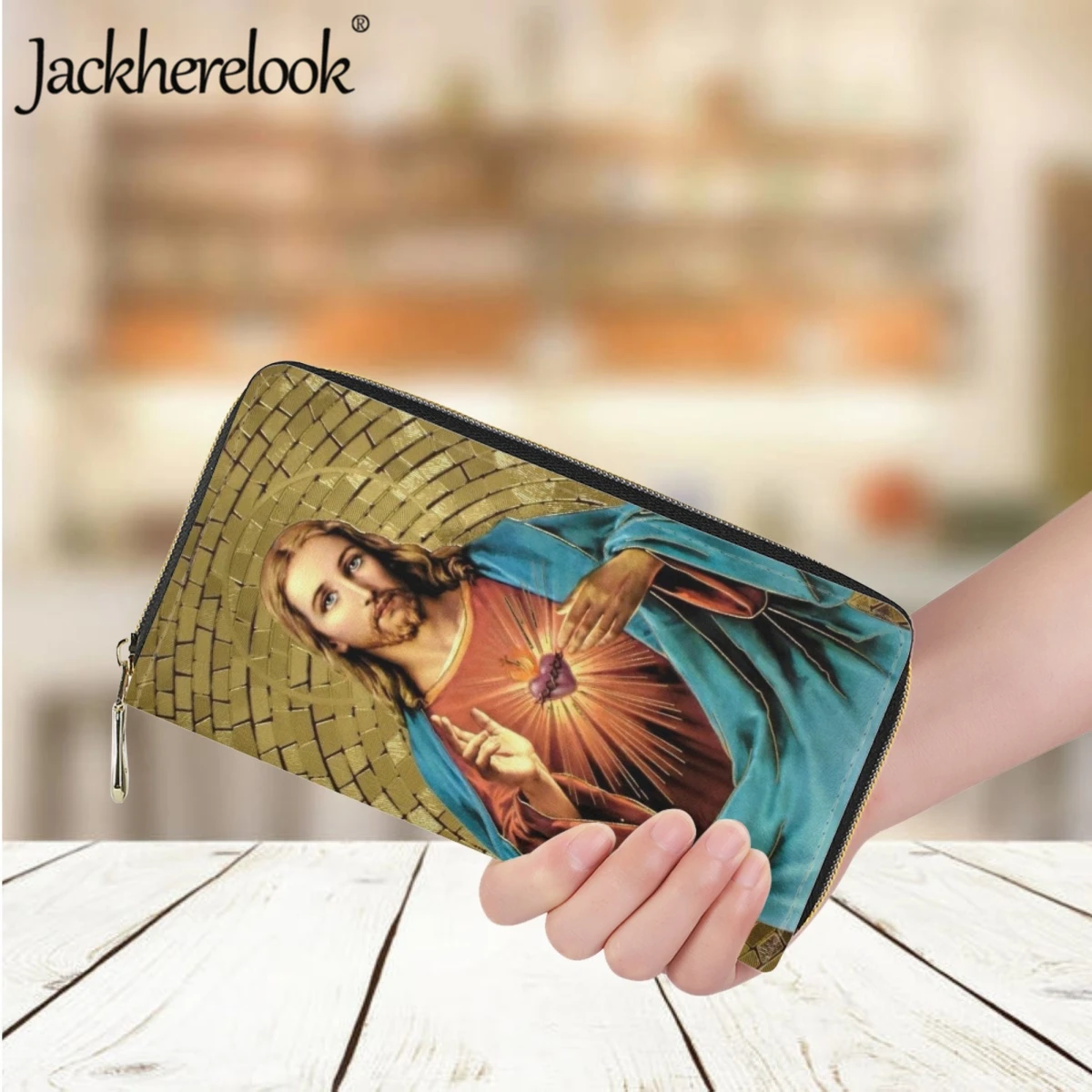 Jackherelook Sacred Heart of Jesus Women Wallets Religious Christian Long Money Coin Bag Ladies Purse Card Holder Leather Clutch