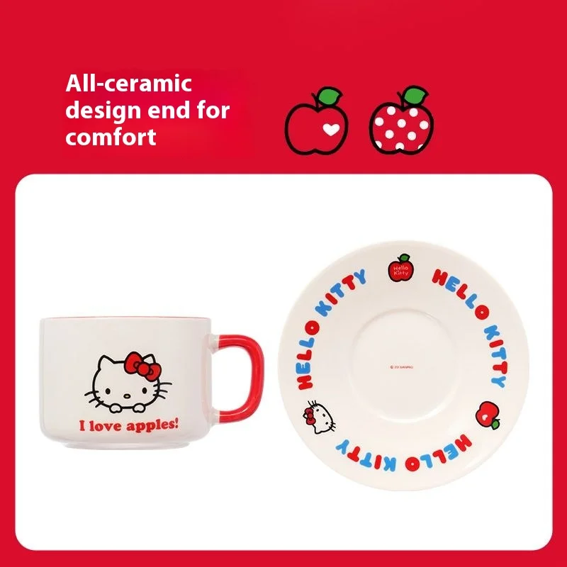 200ml Miniso Hellokitty Apple Season Series With Disc Ceramic Cup For Girls Cute Water Cup For Students Cartoon Portable Mirror