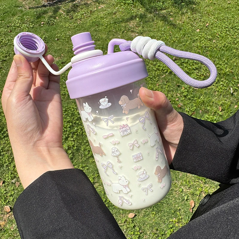 

Kawaii Glass Water Bottle Aesthetic For Coffee Bubble Milk Tea Juice Cute Korean Flower Puppy Portable Girl Drink Bottle 500ml