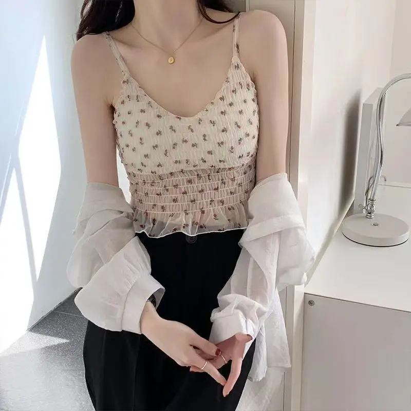 Korean Style Women's Floral Lace Cami Top Modest Sexy Design-Padded Cups Fresh Underwear