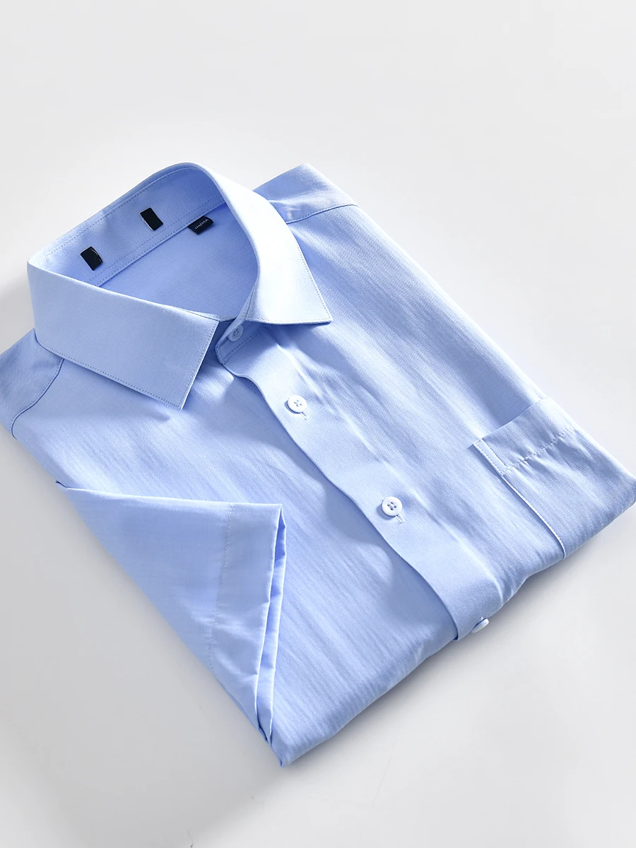 Advanced Texture Moisture Wicking Breathable Summer Men's Business Casual Thin Short Sleeve Shirt Cotton Polyester Blend Fash...