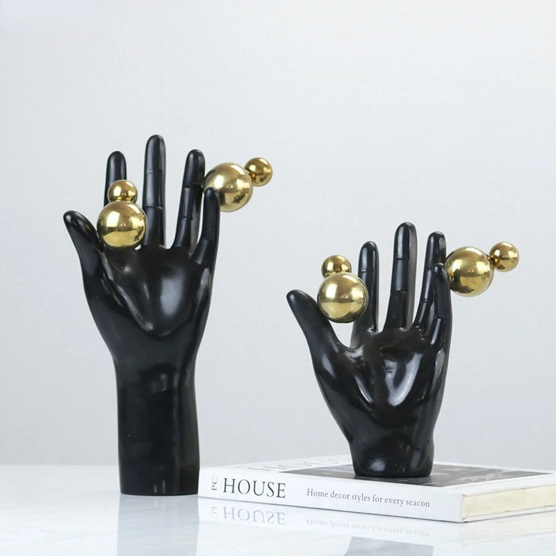 Golden Ball Resin Sculpture Hand Figurine Arm Abstract Body Decoration Decorative Figurines Home Accessories