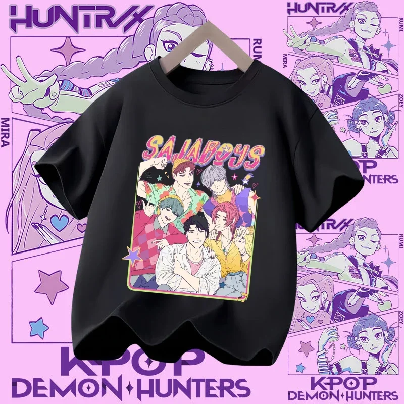 2026 New Summer Short-Sleeved Boys' Casual Shirt Cotton T-Shirt for Children Aged 1-12, Girls' Sports Shirt, K-Pop Demon Hunter