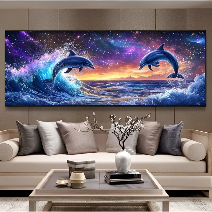 

Dolphin Landscape Extra Large Size 5D Diy Diamond Art Painting Sea Animals Full Mosaic Embroidery Jewelry Cross Stitch Picture