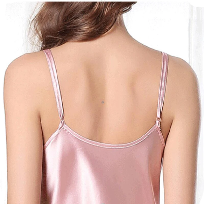 Satin Nightshirts Pink Silk Nightdress V Neck Adjustable Spaghetti Strap Long Slip Dress Cami Sleep Dress Nightgown Sleepwear