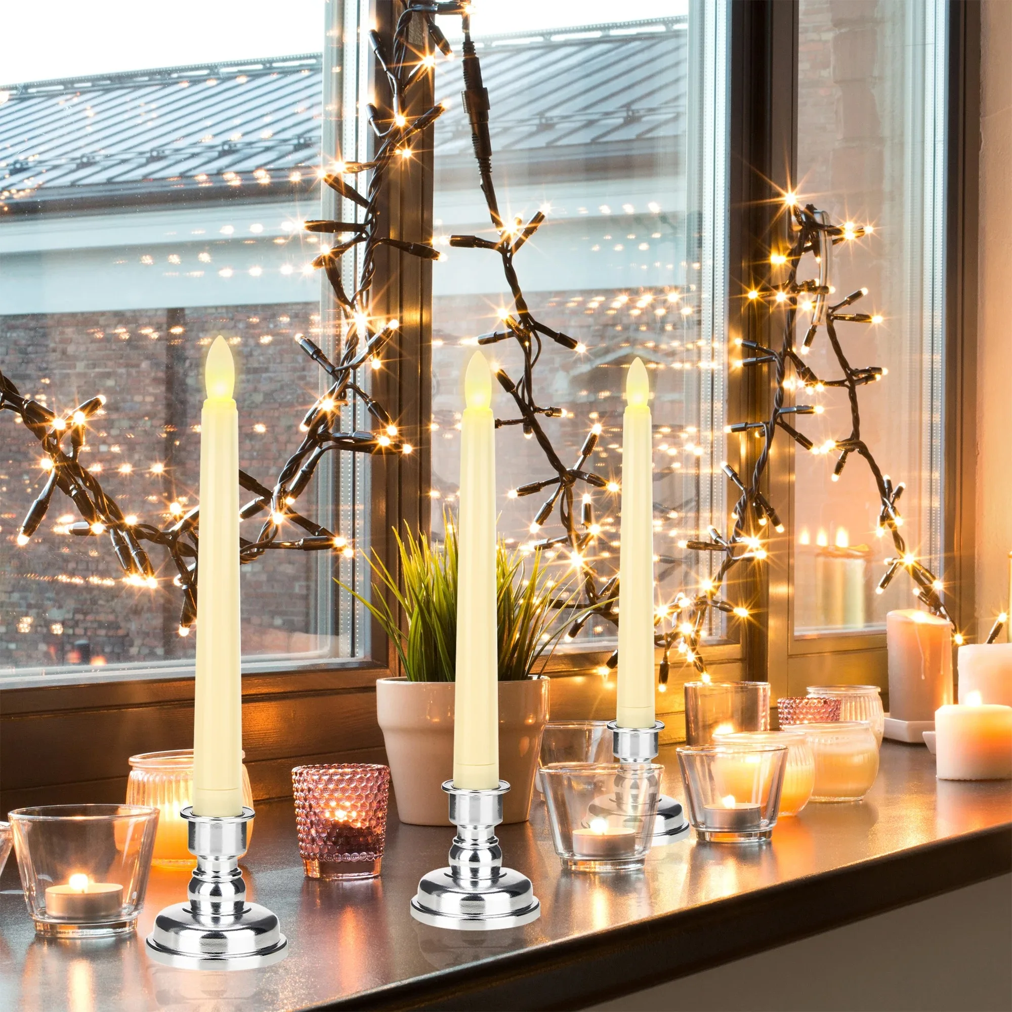 FPOO LED Flameless Taper Candles Tall Tapered Candle Battery Operated Warm White Flickering Flame Led Lights Handheld Home Decor