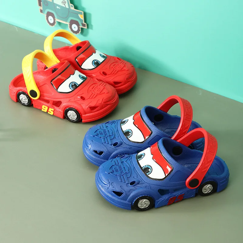 Disney Cars Kids Sandals Hole Garden Shoes Cartoon Soft Anti-Skid Beach Flat Sandals Slippers Children Sandals Summer Hole Shoes