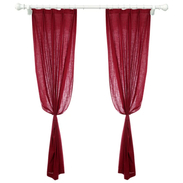 Retro Burgundy Cotton and Linen Curtains B&B Curtains for Living Dining Room Bedroom