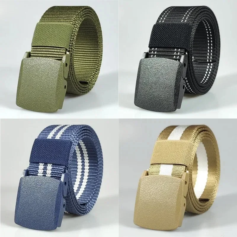 Ceinture en Nylon à boucle automatique pour hommes et femmes, noir, vert, blanc, rouge, bleu, en toile, sangle extérieure, ceinture de sport de voyage pour femmes