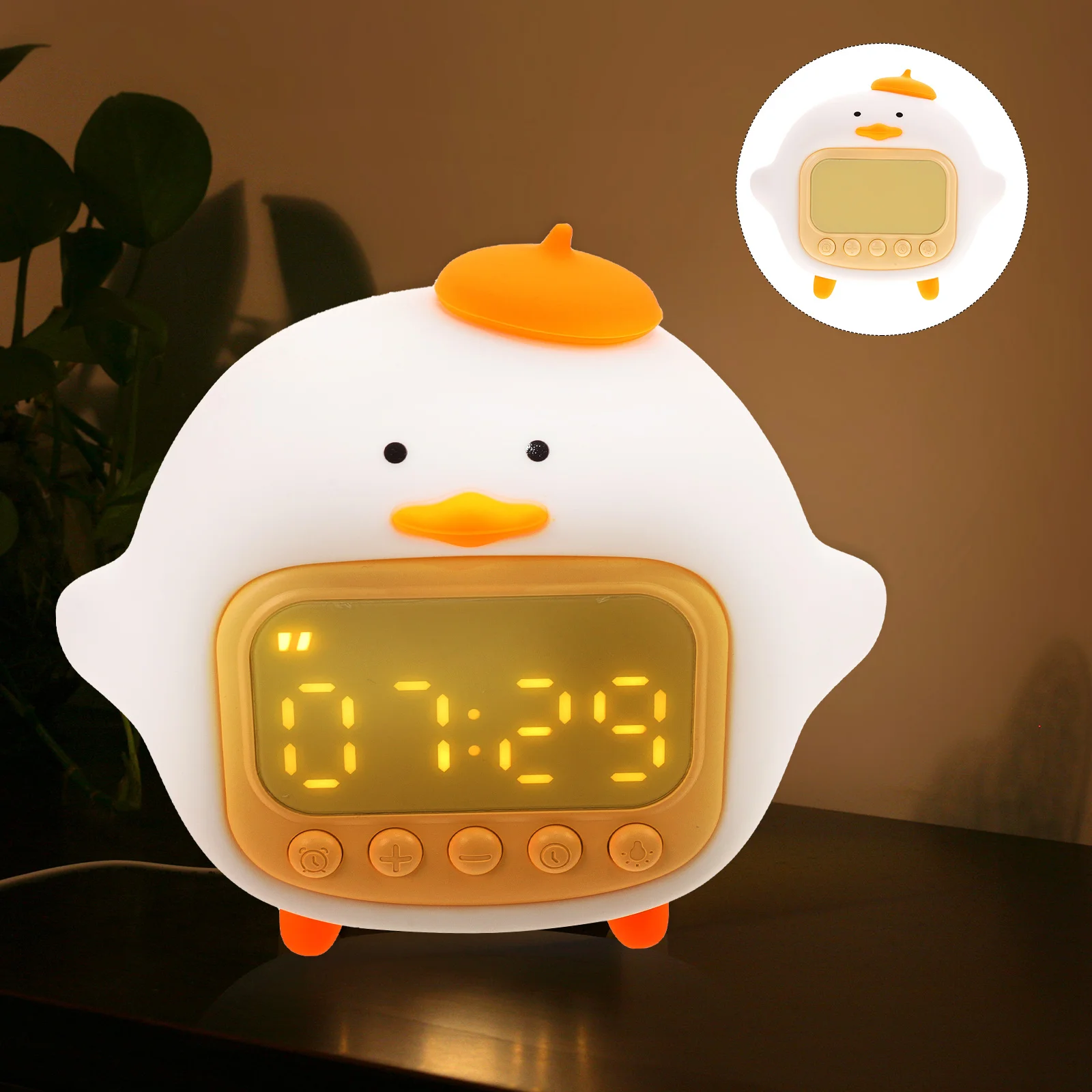 

Silicone Night Lamp Alarm Clock for Kids Bedroom Duck Shape Digital Display Compact Design Decorative Desk Clock