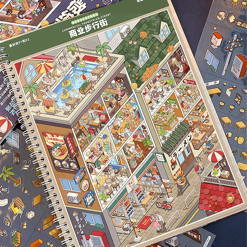 Mr.Paper Miniature Scene Collection 10.0 Diorama Sticker Book, 3D House & City Grid Stickers for Journal Scrapbooking DIY image 6