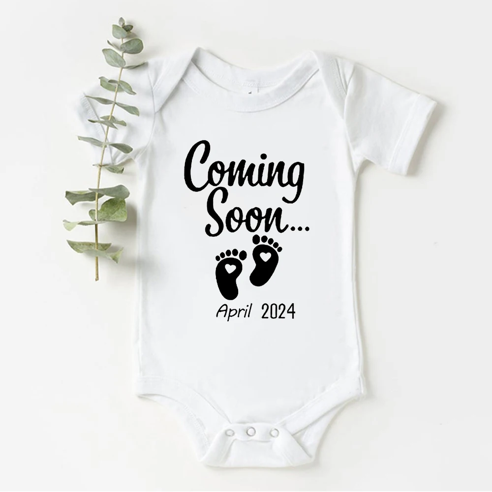 Baby Coming Soon 2024 / 2023 Baby Announcement Newborn Bodysuit Summer Baby Boys Girls Pregnancy Reveal Ropa Jumpsuit Outfits