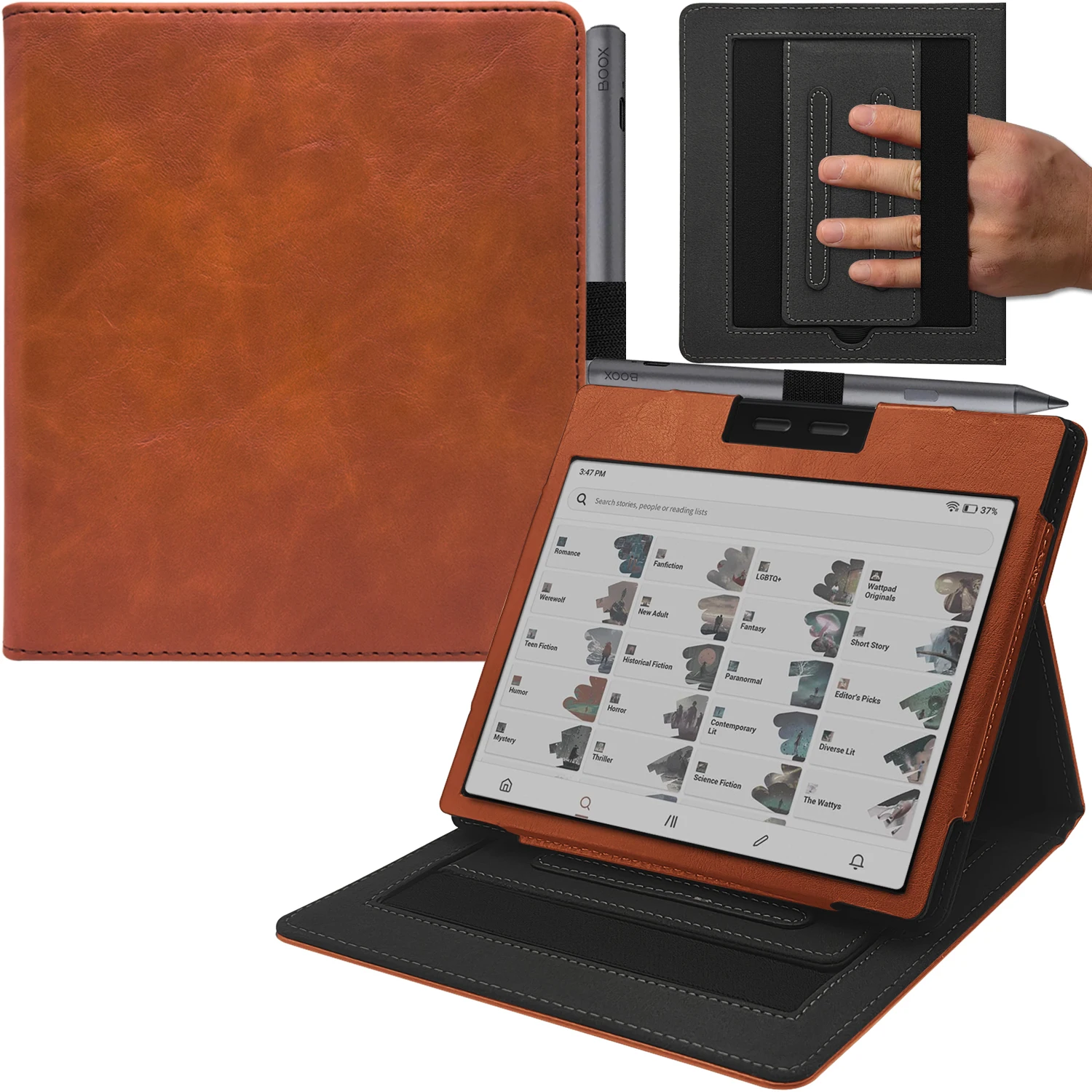 Double Stand Case for 7'' Onyx Boox Go 7 /Boox Go Color 7 (Gen II/Gen I) Cover with Pen Holder/Auto Sleep&Wake/Double Hand Strap