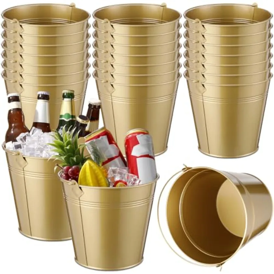 

24 Pcs Metal Beer Bucket Bulk Ice Bucket Ice Pails with Handle Champagne Soda Party Beverage Chiller for Summer Picnic Pool Wed