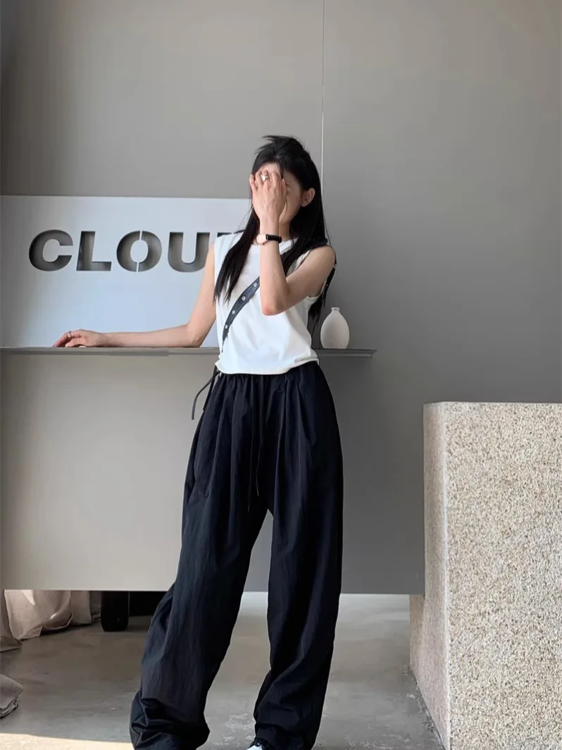 Wszechstronna Sportowa Podkoszulka Bazowa Kamizelka Stringi Szybkoschnące Spodnie z Wysokim Stanem i Szerokimi Nogawkami Koreańskie Eleganckie Spodnie Codzienne do Dojazdów dla Kobiet