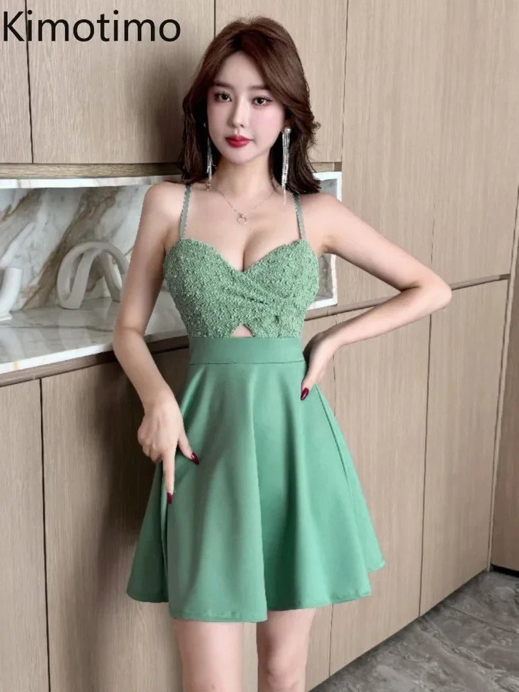 

Kimotimo Night Club Suspender Dress Women Sexy High Waist Slim Backless A-line Mini Dresses Korean Fashion Party Solid Vestidos