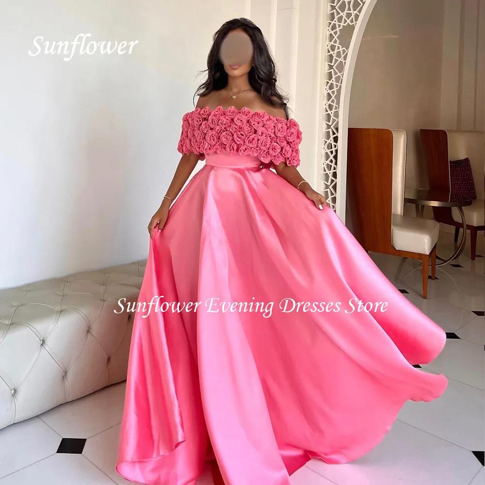 Sunflower Simple 3D Flowers Off The Shoulder A-LINE Prom Gowns 2024 High Quality Slim Long Floor-Length Formal Evening Dress