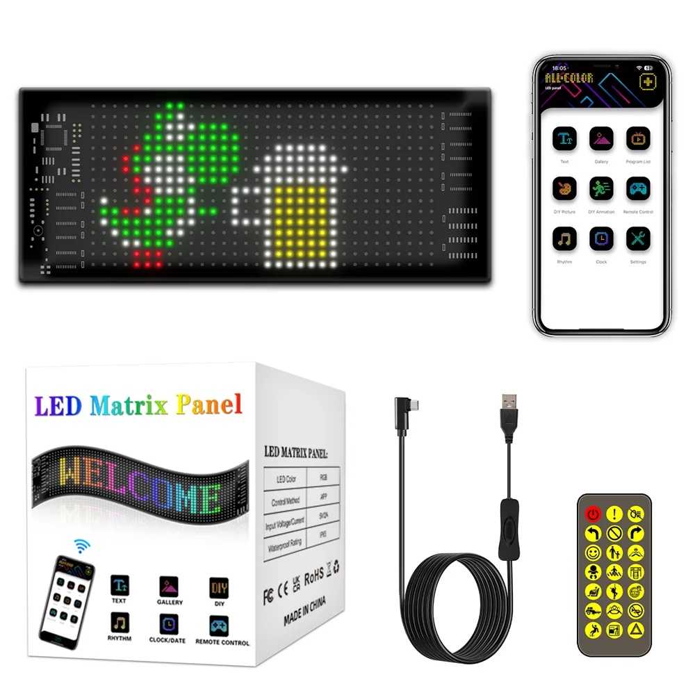 Imagem -04 - Wiscolor Luz de Painel de Pixel de Matriz de Led Inteligente Luz de Tela Macia Flexível Rgb Sinal de Carro Usb 5v Controle de Aplicativo Bluetooth Rolagem de Sinais de Led de Publicidade Brilhante