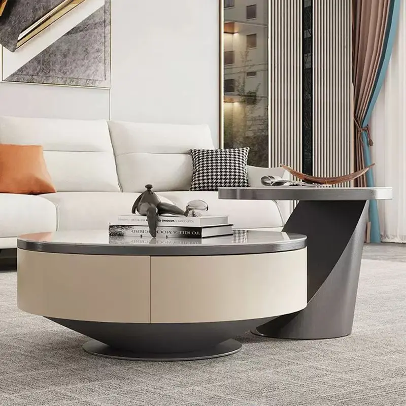 Slate multi-functional coffee table Italian modern light luxury cream simple living room new small apartment round combination