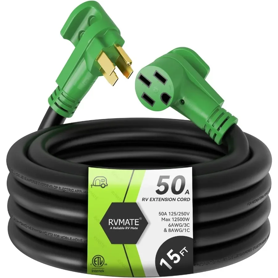 

Удлинитель RV EV на 50 А, 15 футов, с удобной ручкой и светодиодным индикатором для надежного подключения, подходит для автофургона и