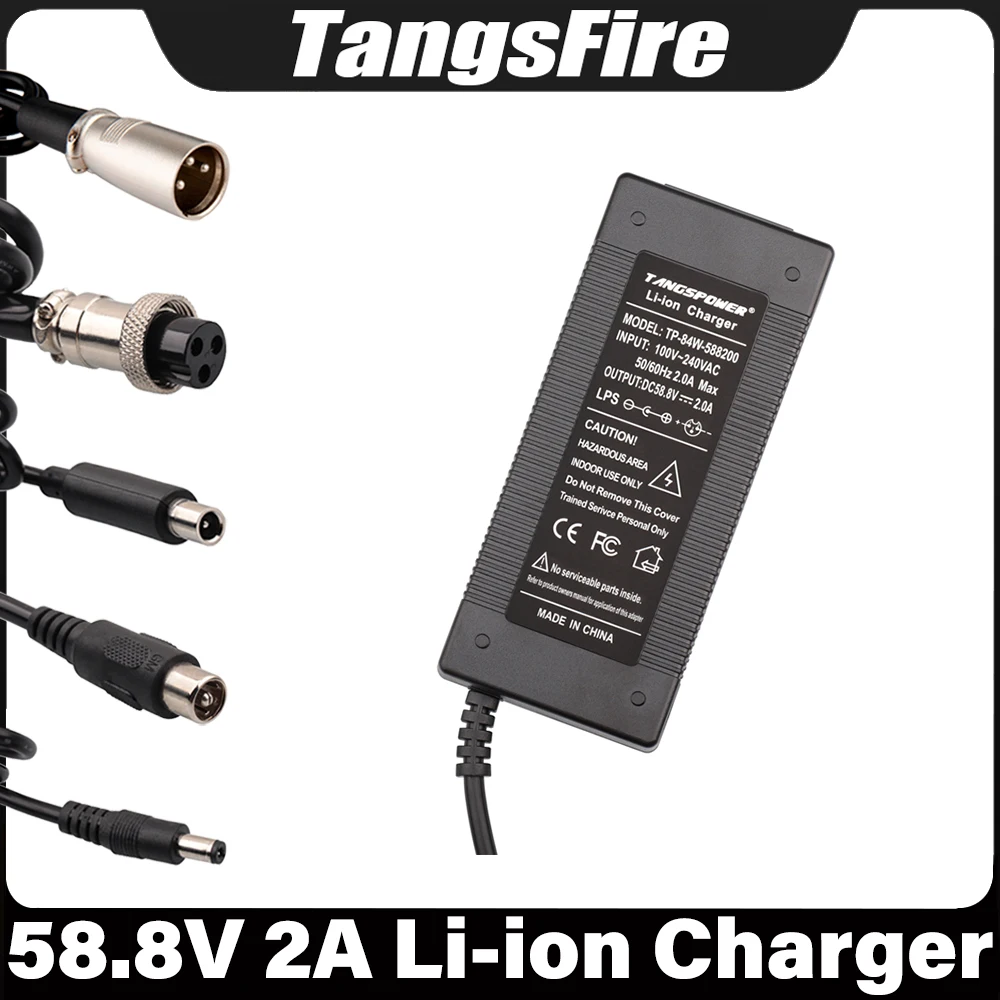 

58.8V 2A Lithium Battery Charger 14Series For 52V polymer Li-ion Battery Charger XLR/GX16/DC/RCA/GX12 High Quality Connector