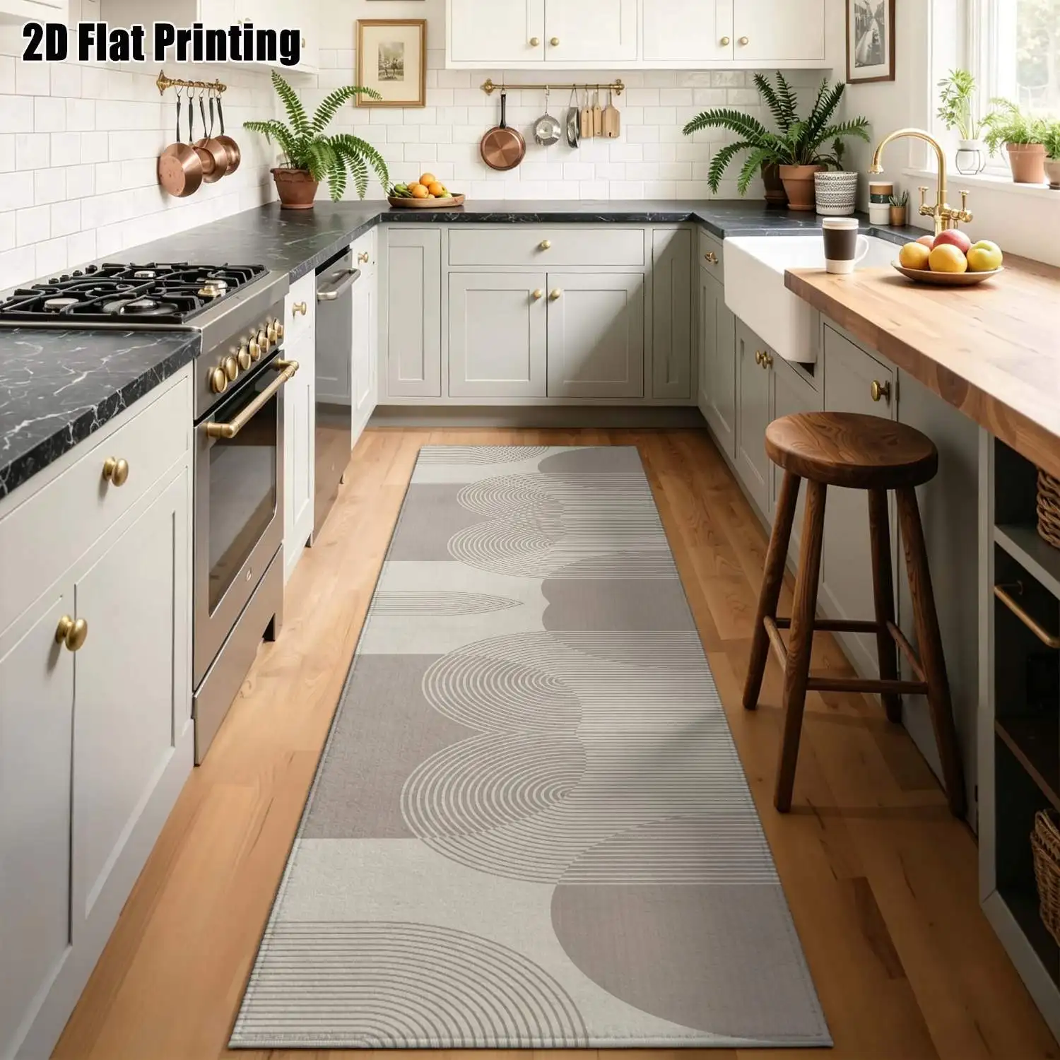 1Pc 2D Printed Light Brown Geometric Line Nordic Minimalist Long Strip Runner Carpet, Machine Washable, Multi-Size, Suitable for Entrance, Hallway, Living Room, Bedroom Home Decor