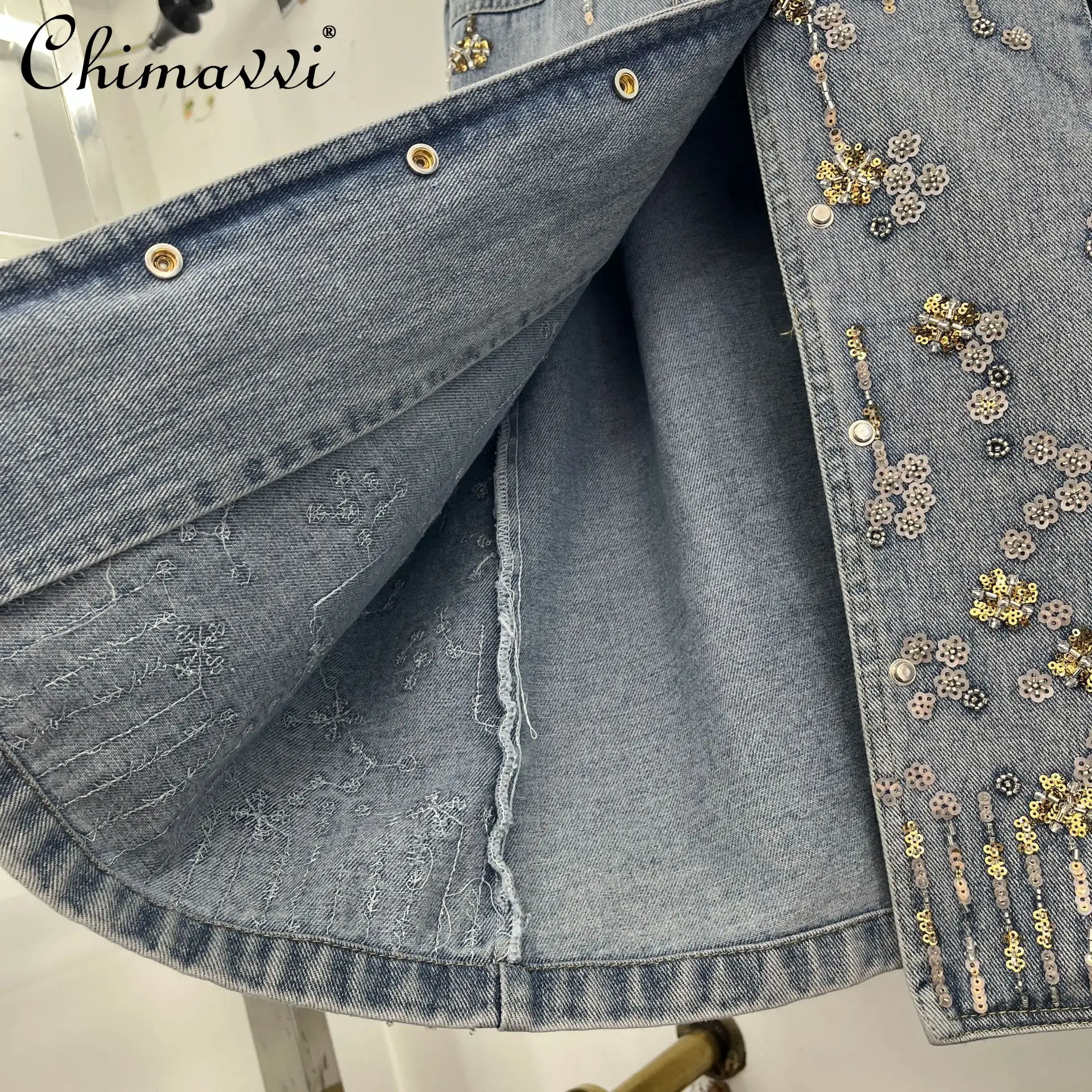 European Style Women's Denim Jacket 2026 Spring New Heavy Embroidery Long Sleeve Single-Breasted Streetwear Casual Denim Coat