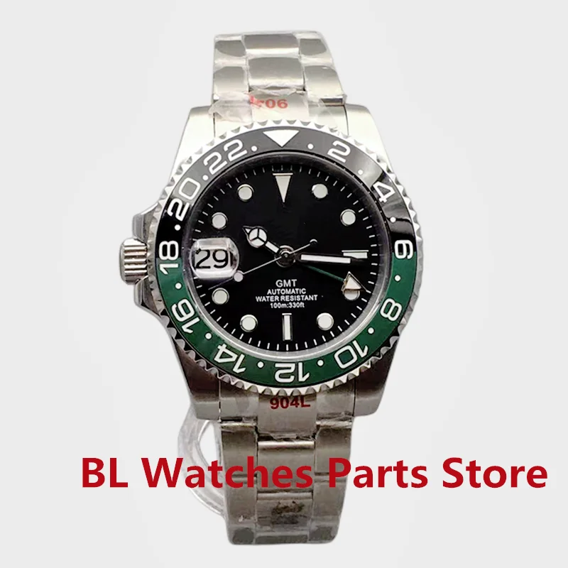 BLIGER 40mm NH34 GMT Watch For Men Mechanical Wristwatch Luminous Bezel Sapphire Glass Stainless Steel Automatic Reloj Hombre