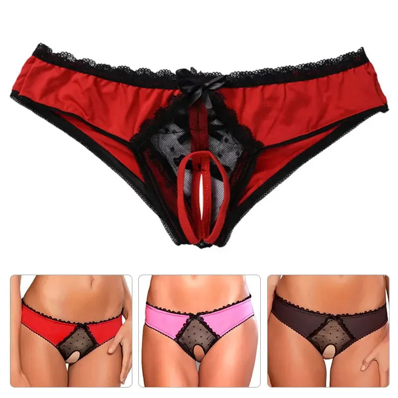 See-through Crotchless Lingerie Women Sexy Open Crotch Panties for Ladies Flower Lace Female Briefs Sexy Underwear