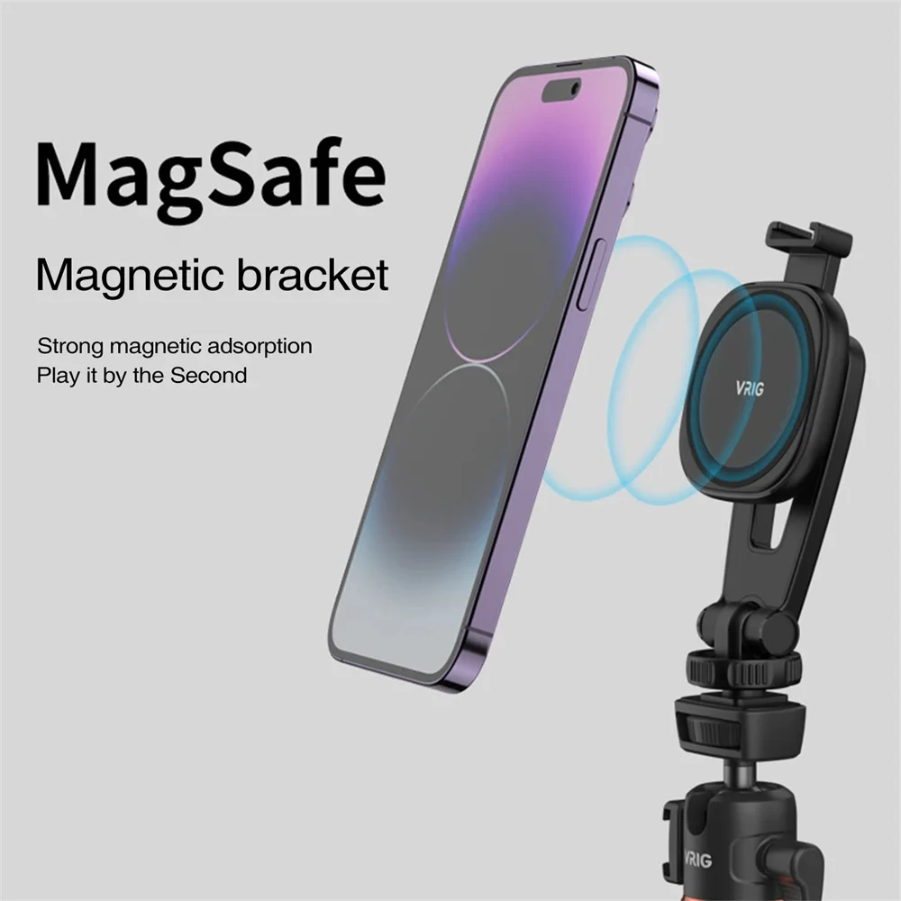 VRIG MG-03 Magnetic Camera Phone Holder Tripod Mount for Mag-Safe iPhone 15 14 13 12 Series Magnet Phone Holder