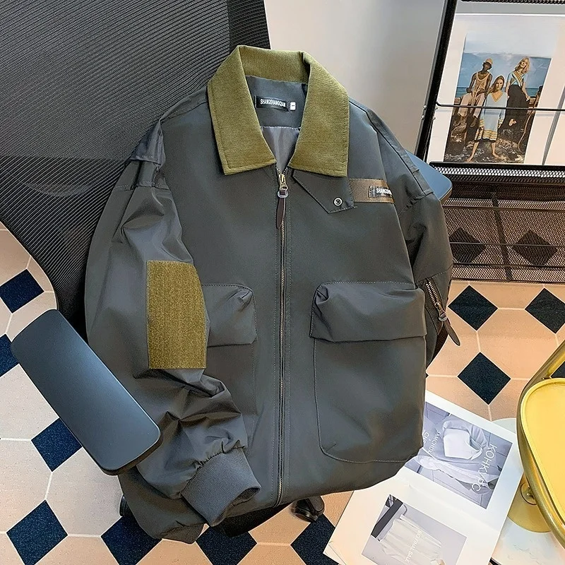 

Мужская демисезонная куртка-пилот свободного кроя на молнии, повседневная рабочая куртка-бомбер с длинным рукавом и воротником