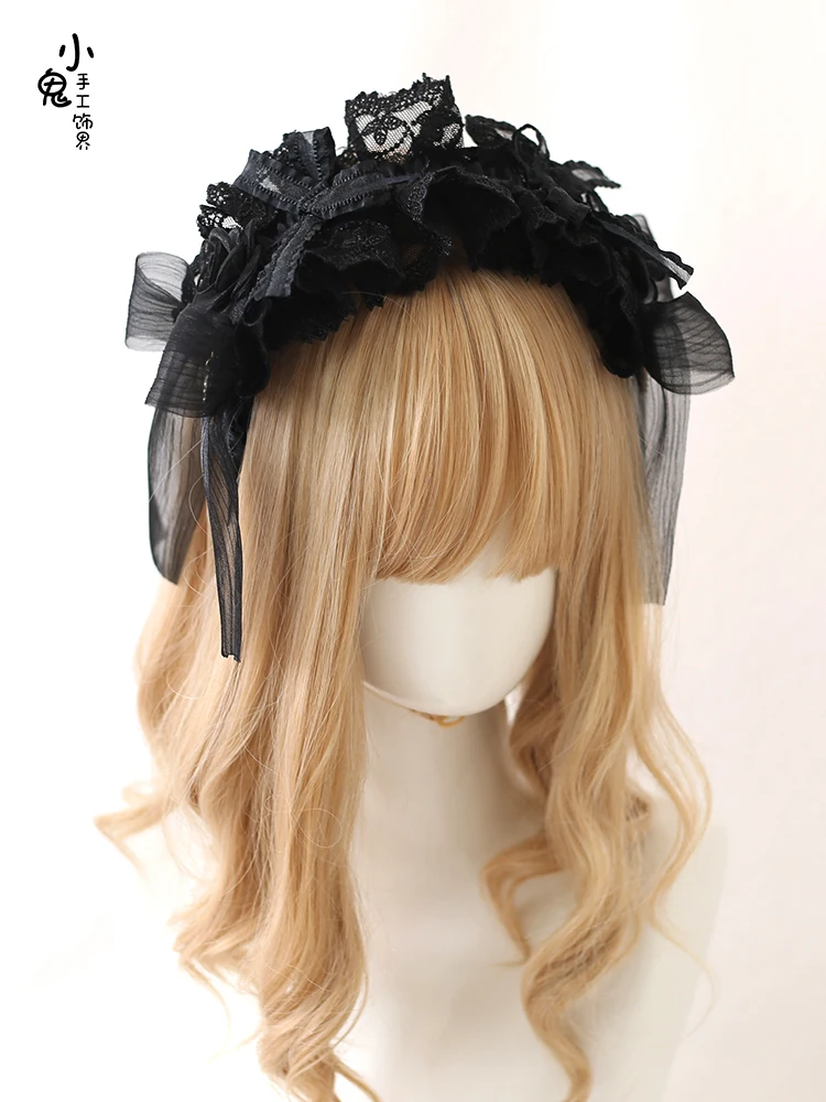 Original Lolita Black Mood Limited Hair Band Lace Bow KC Flower Pill Barrettes Cute Headwear Hair Accessories Hair Hoop