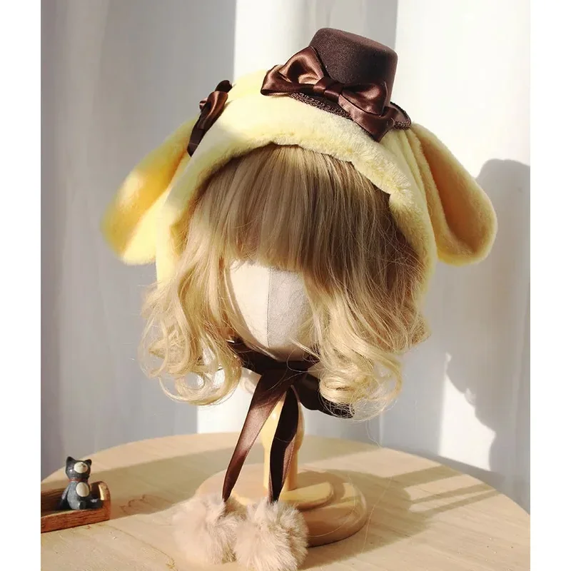 Handmade winter warm ear cap Lolita pudding dog cute soft girl gift pom Purin hat