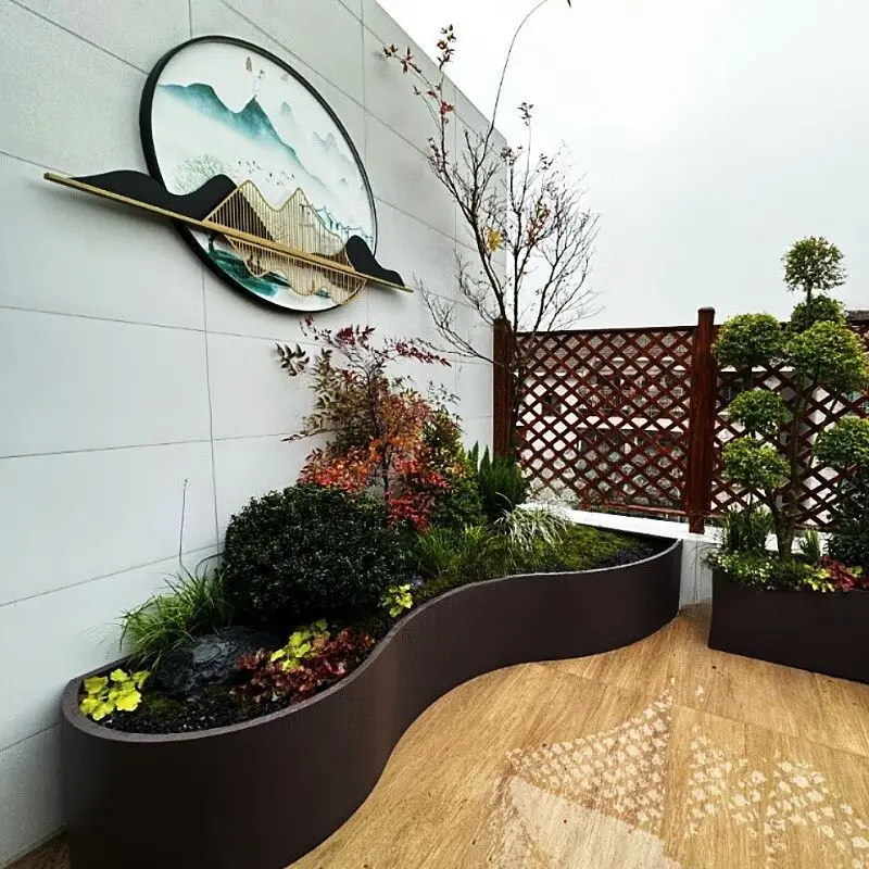 Outdoor Curved Flower Pot Customizable Stainless Steel Flower Box Planting Box
