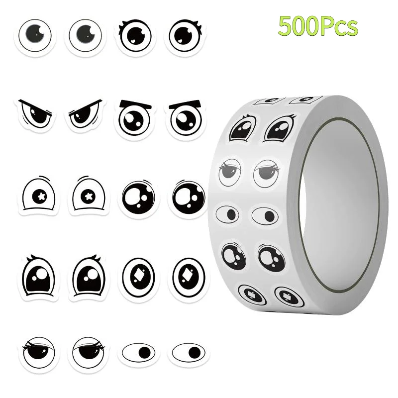 #500Pcs Cute Cartoon Eye Stickers Roll Assorted Expression Decals For DIY Craft, Classroom School Teacher Stationery Book Decor