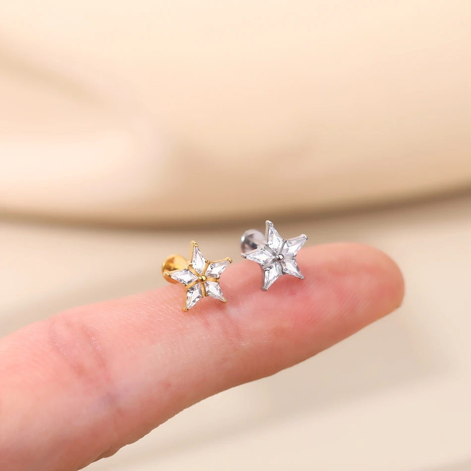 1PC Titanium Helix Piercing Jewelry Internally Thread Zircon Flower Cross Labret Ear Cartilage Daith Lobe Earring Piercings 16G