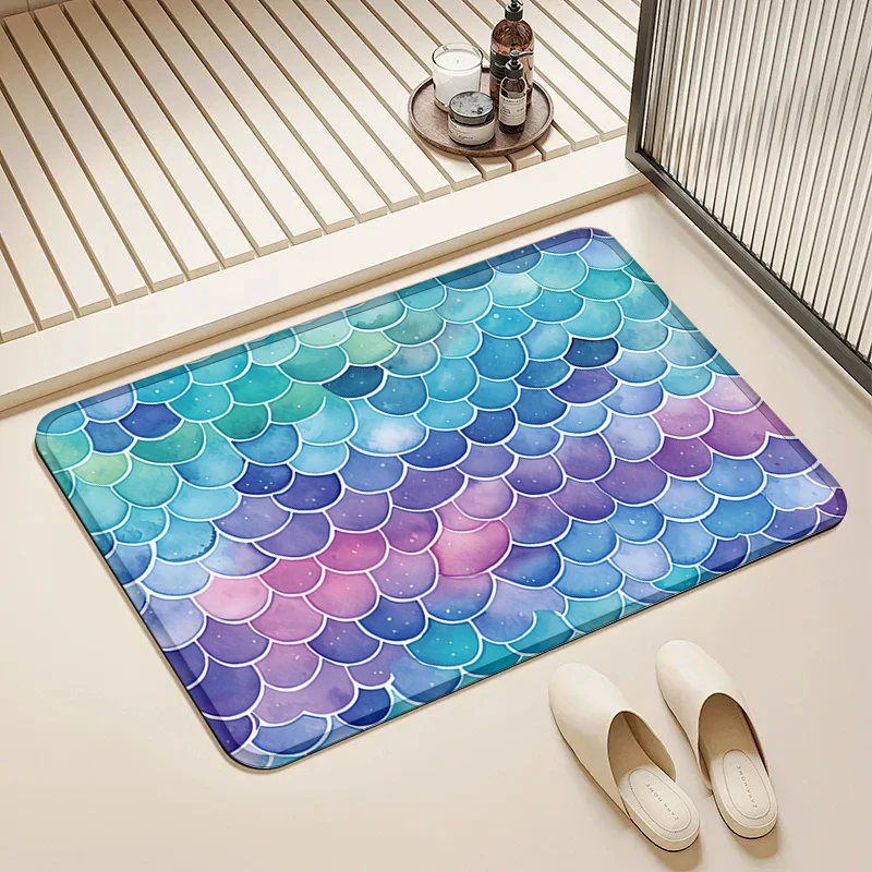 

Gradient Fish Scale Door Mat Non-Slip Washable Floor Rug for Home Kids Room Bathroom Decor