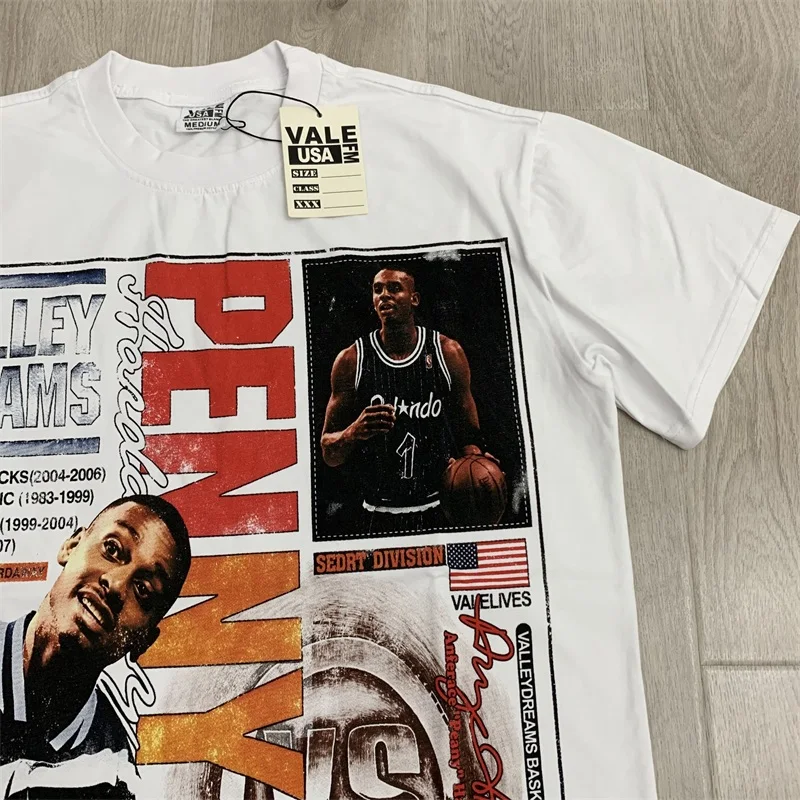 

Hot Diamond Letter Logo VALLEY T-Shirts Vintage American Black Washed Pure Cotton Vale Oversized Short Sleeve