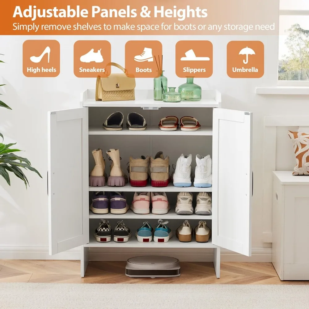 Zapatero de madera ajustable grande y moderno de 5 niveles con puerta para almacenamiento y organización eficientes