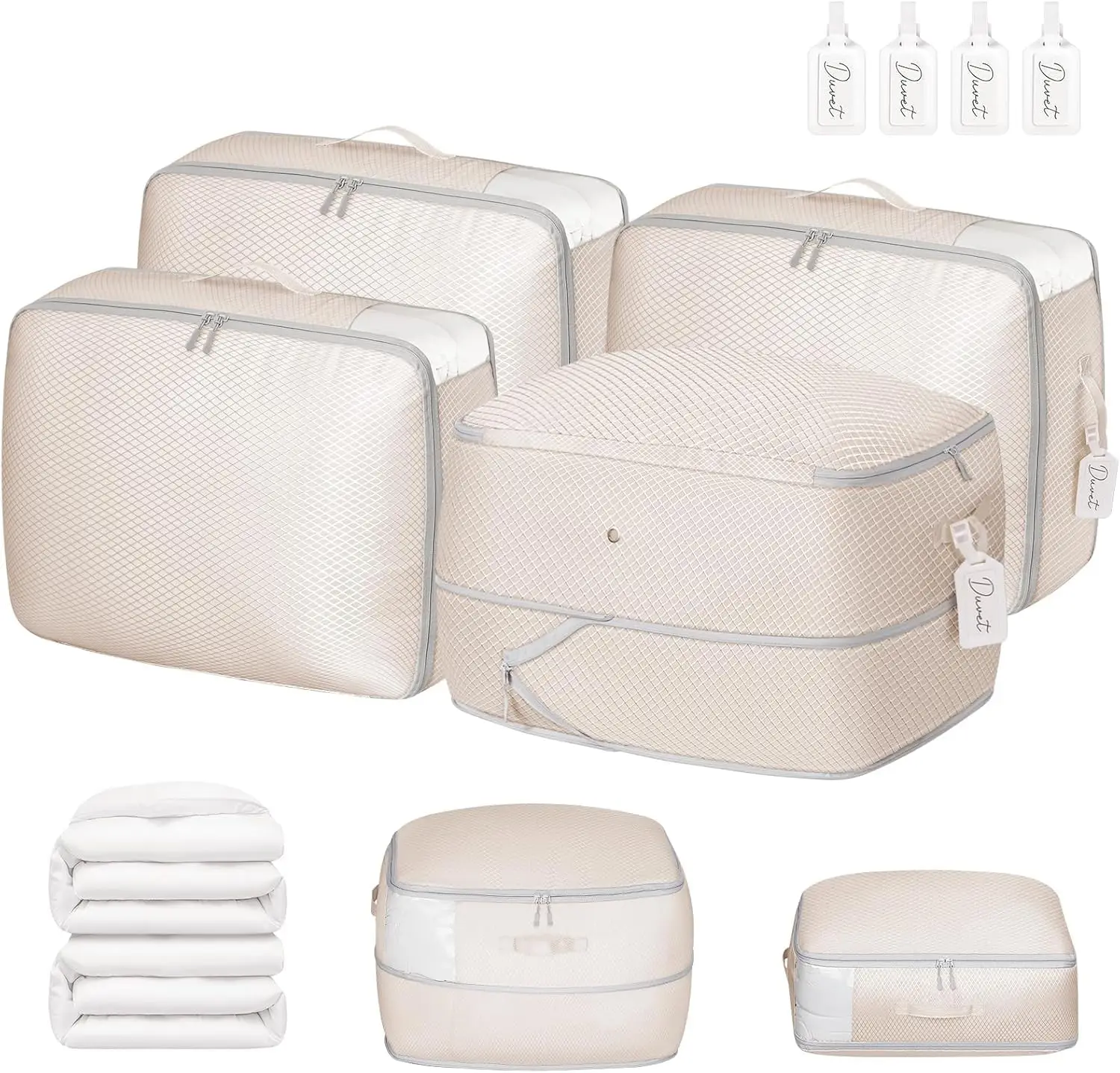 

4-Pack Large Capacity Blanket Storage Bags with Zipper Window - Space Saving Compression Organizer for Bedding, Pillow, Duvet