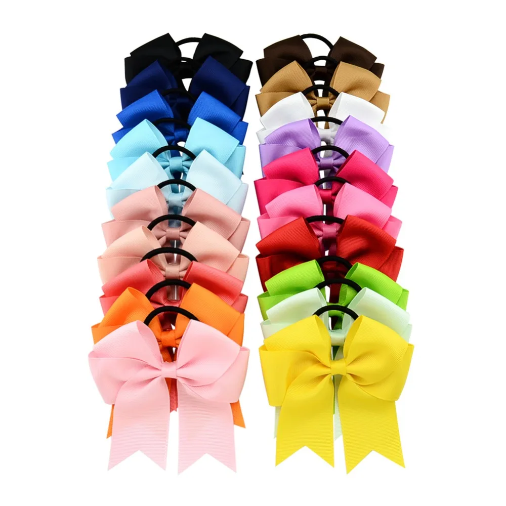 1piece New 4.5 inch Solid Grosgrain Ribbon Bow Kids Hair Elastics Band Kids Hair Rubber Bands Headwear 637