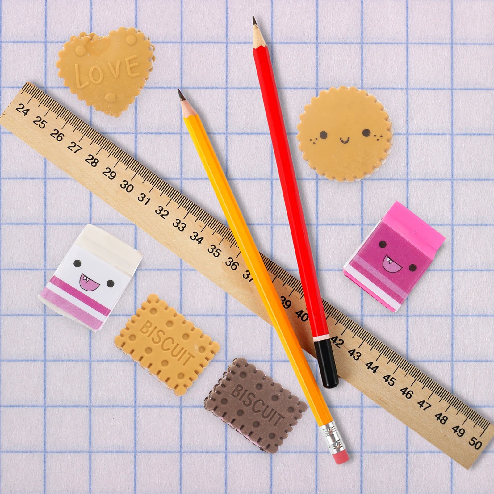 

6pcs Milk Cookie Eraser Cute Kids Stationery Supplies Child Fun Erasers Cookies Shaped Design Premium Material Durability