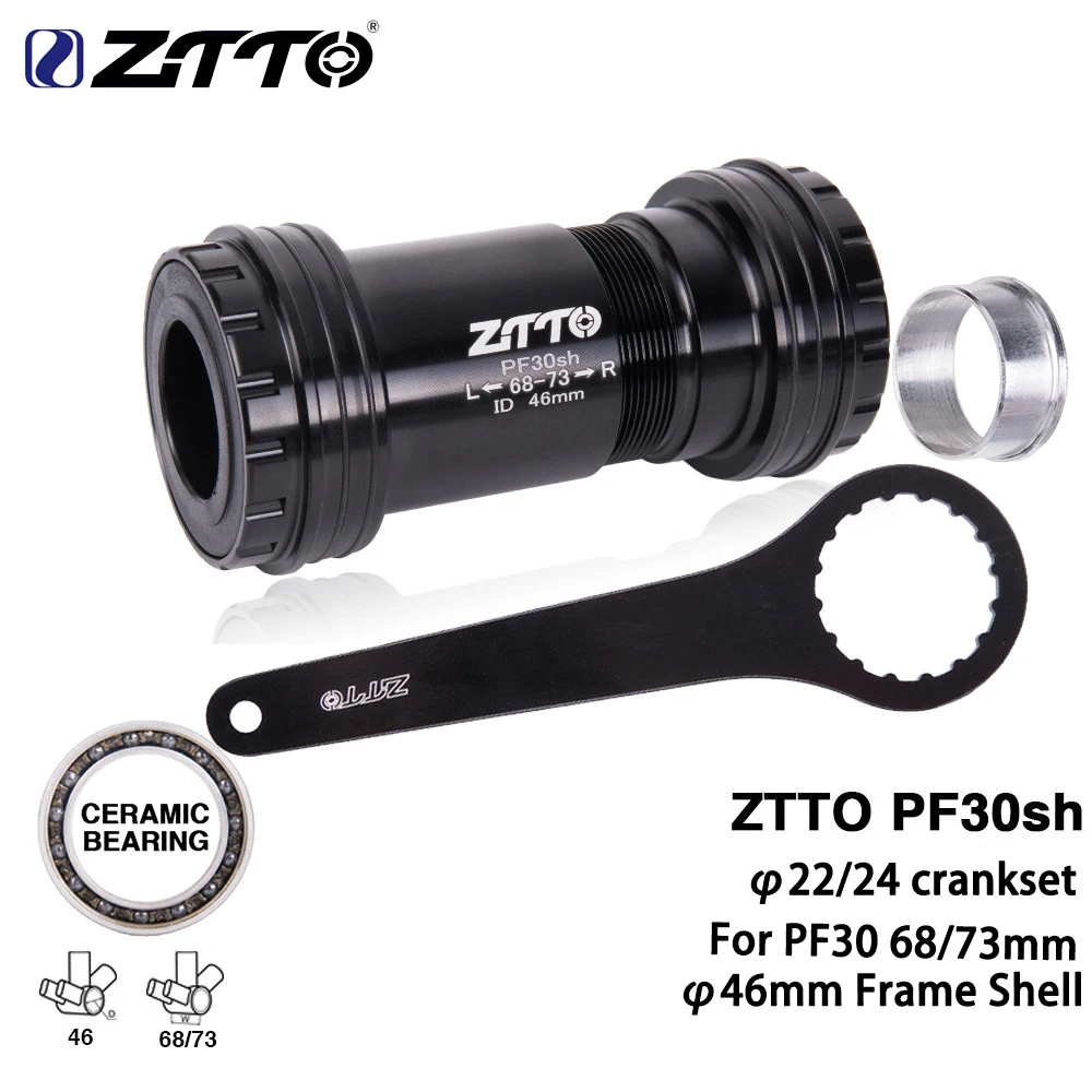 ZTTO PF30sh PF30 24 Press Fit Bottom Bracket Ceramic Bearing 68/73mm 46mm Frame For MTB Road Bike Prowheel 22mm 24mm Crankset