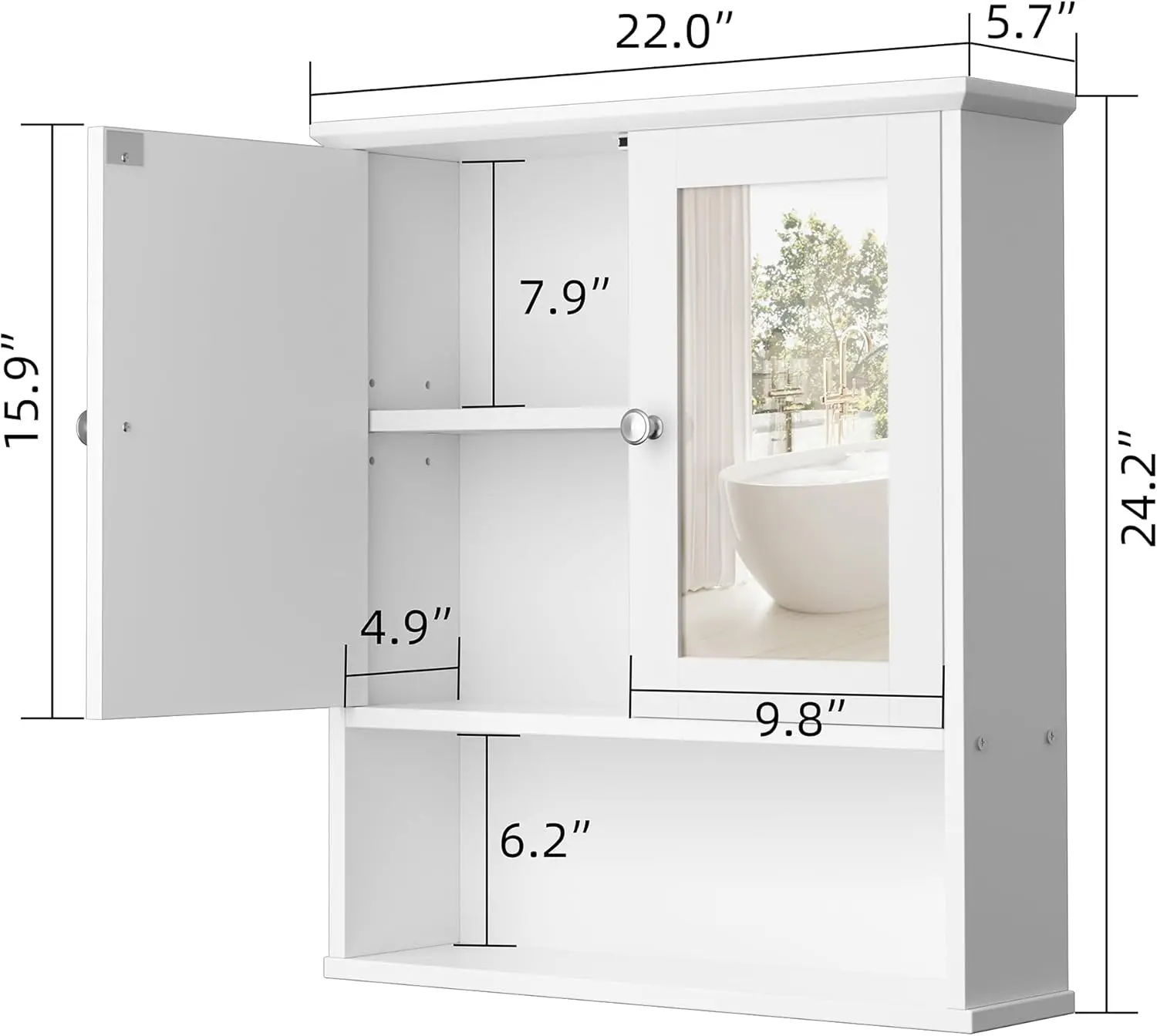 Bathroom Cabinet with Mirror, Wood Medicine Cabinet with Adjustable Shelf, Wall Mount Cabinet Storage, Cupboard, White