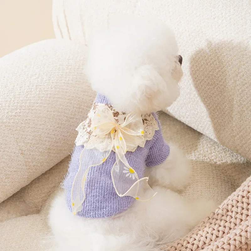 Pet Clothes Sen Series Autumn and Winter Dog Knitting Sweater Cat Princess Style Base Coat Small Dog Two-piece Clothes