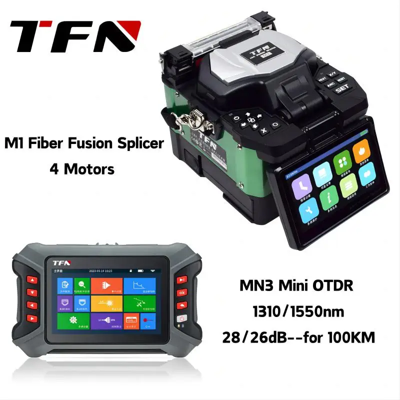 TFN FTTH Combination MN3 SM 1310nm/1550nm 28/26dB OTDR + M1 4 Motor Fiber Optic Fusion Splicer