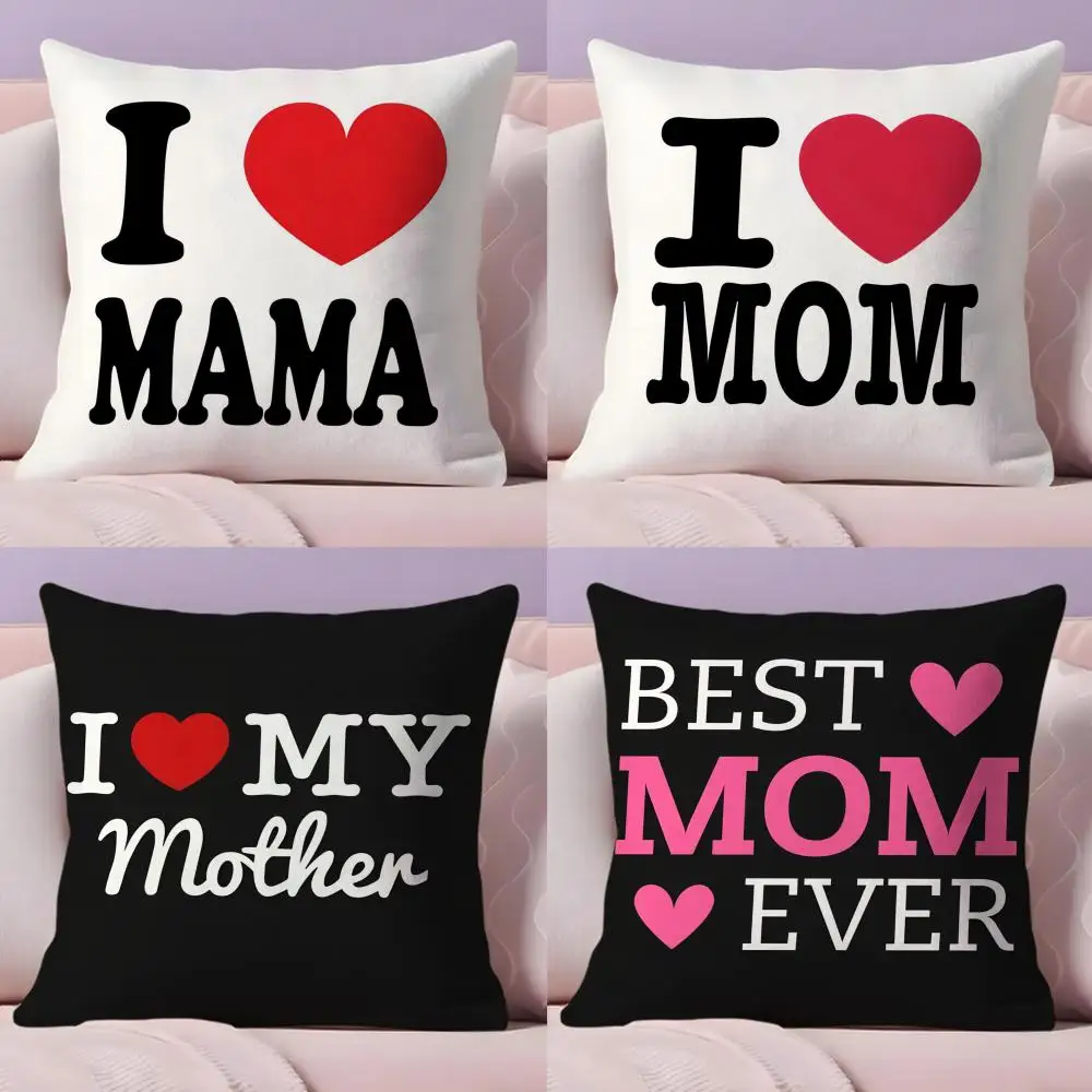 I LOVE MOM Cushion Cover Natural Linen Organic Fabric Double-Sided Printing Sofa Home Decor Gift Pillow Cover