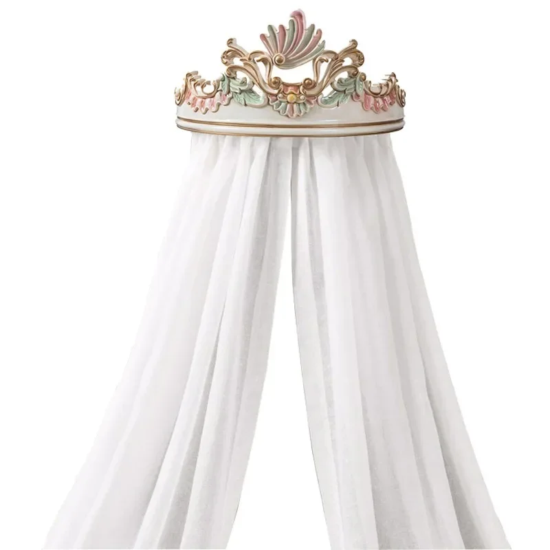 European solid wood carving flower bed mantle frame French court painted princess gauze mantle frame bedroom children's bedside
