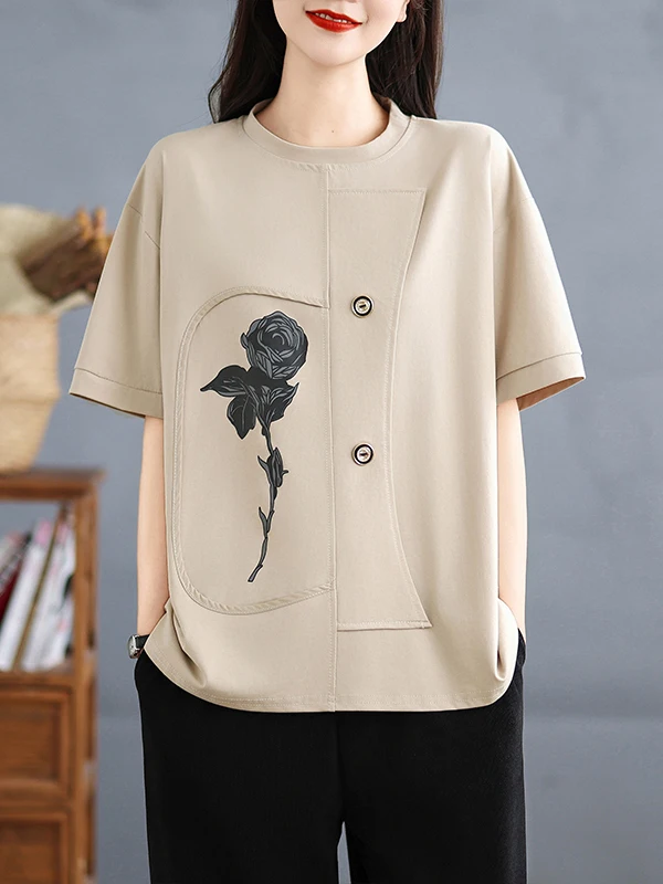 Plus Size Damen Faionable Loose Summer T-Shirt Sweatirt Meat Concealing Abnehmen High-End Design Sense Casual Sle